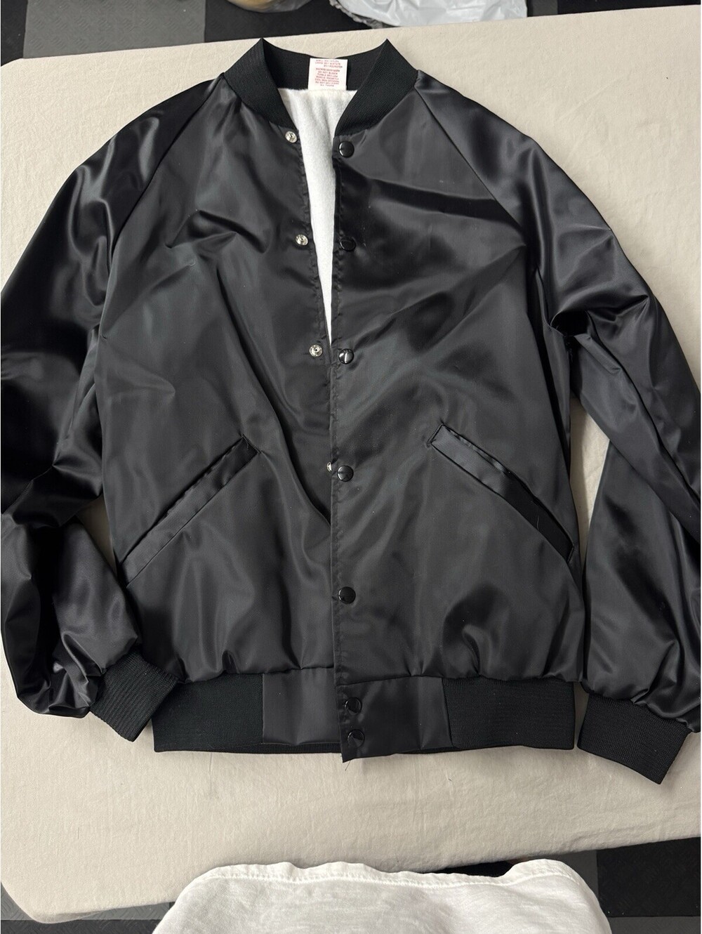 Cardinal Blank Black Nylon Bomber Jacket Size S Snap Closure VGT